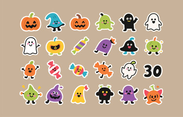 Obraz premium Thirty cheerful Halloween character stickers; cute, playful, autumnal design.