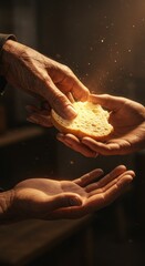 A Humble Act of Giving: An Elderly Hand Offering Bread, Symbolizing Charity, Compassion, and Generosity