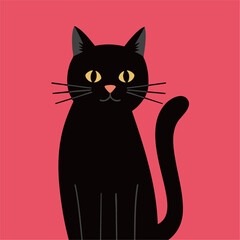Fototapeta premium Minimalist Flat Design Black Cat Red Background