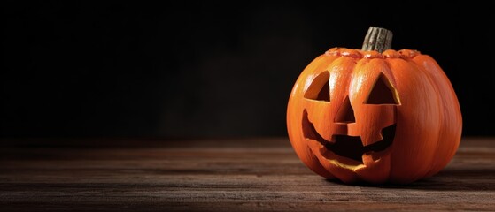 The joyful carved pumpkin illuminated for Halloween celebrations and festivities.