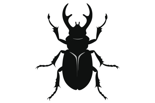 Detailed silhouette illustration of a stag beetle on a clean white background