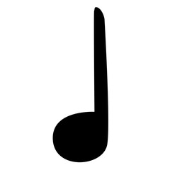 Black musical note symbol, flat minimal style, isolated on white background, perfect for creative, educational, and music-themed designs.