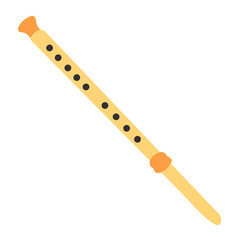 Wooden flute wind instrument, flat minimal style, isolated on white background, perfect for folk, cultural, and music-themed designs.