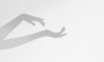 Shadow of Aesthetic Hands in Motion on White Background, Elegant Silhouette Overlay, Organic Texture for Modern Graphic Design and Minimalist Art