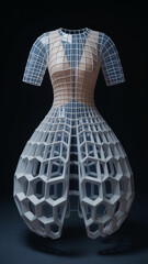 Geometric Dress: A captivating visual of an artfully crafted dress composed of geometric shapes, embodying a fusion of art, fashion.