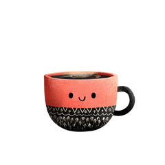 Cute Ceramic Mug with Artistic Design and Friendly Smile
