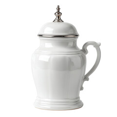 Elegant White Porcelain Creamer with Silver Lid and Handle Design