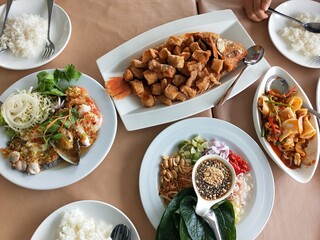 Traditional Thai Seafood and Fried Fish with Miang Kham and Spicy Dishes