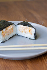 shrimp cuisine sushi onigiri close up