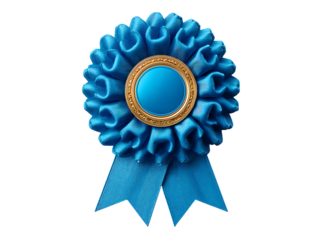 Blue award ribbon with gold center isolated on black background, Isolated On White, Transparent Background, Png