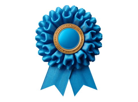 Blue award ribbon with gold center isolated on black background, Isolated On White, Transparent Background, Png - Powered by Adobe