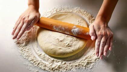Fresh dough being rolled out on a lightly floured