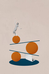 Collage Showing Person Balancing On Geometric Shapes Representing Life And Job Work Balance With...