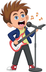 Rocker boy singing and playing guitar