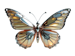 Fototapeta premium Surreal butterfly with cracked glass wings and chrome body, isolated on transparent background