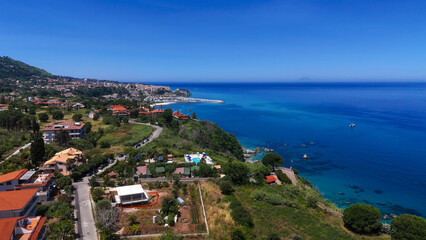 Aerial view of Tropea, a charming town nestled on the cliffs overlooking the Tyrrhenian Sea in...