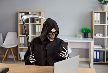 Mobile phone crime, Grim Reaper of Death finding new victim online, Internet scam cybercrime fraud,...