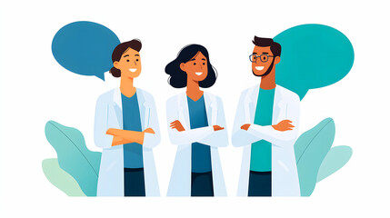 Medical Team Communication with Speech Bubbles – Vector Illustration