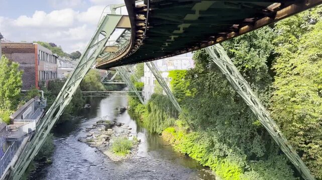 Scenic Ride on the Wuppertal Suspension Railway (Schwebebahn) &ndash; Cabin View of German City Landscape and Urban Transit 