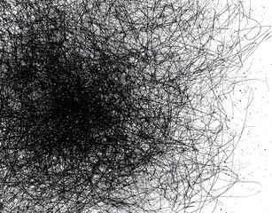 Abstract black and white scribble art texture, hand-drawn chaotic lines creating a dynamic background, suitable for graphic design, album covers, or experimental layouts