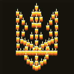 Candles & coat of Ukraine arms on a black background.  Vector illustration