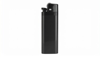 A black cigarette lighter stands upright with silver ignition hardware&mdash;evoking themes of ignition, minimalist utility, and the compact tension between spark and control.