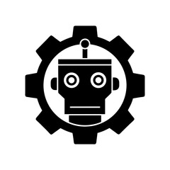 Robot Face and Configuration Gear Icon Vector.