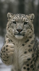 Snow leopard giving thumbs up.