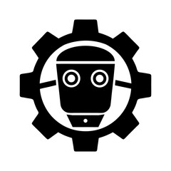 AI Robot Face Icon with Gear Symbol Isolated.