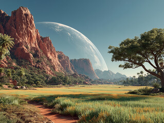 Terraforming mars showing a red planet becoming green and earth like