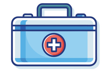 Blue and White First Aid Kit with Red Cross Symbol