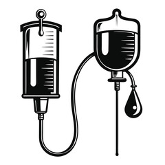 Monochrome Medical Illustration IV Drip with Bag and Infusion Stand