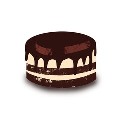 Delicious Chocolate Cake on White Background Dessert Food Illustration