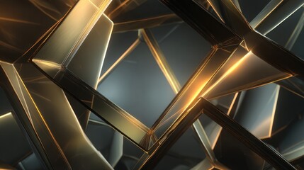 Abstract, golden, geometric shapes interlock