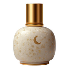 Elegant Perfume Bottle with Gold Accents and Floral Design Details