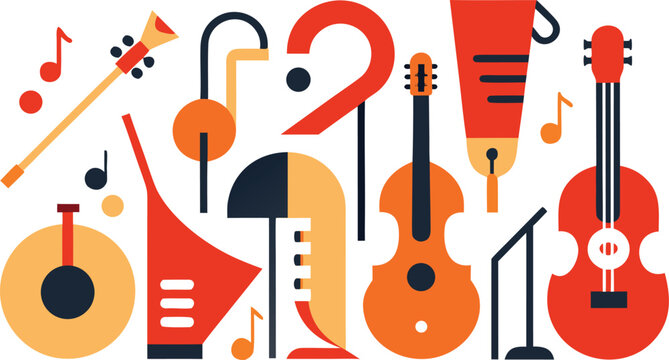 Abstract vector illustration of musical notes and symbols for music-themed designs