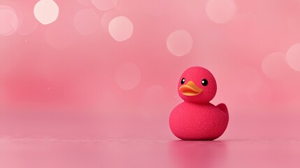 Adorable pink rubber duck on a soft pink bokeh background