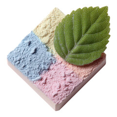 Colorful Powder Textures with Leaf on White Background