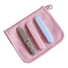 Stylish Cosmetic Pouch with Pink and Blue Nail Care Tools Inside