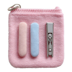 Soft Pink Cosmetic Pouch with Pastel Foam Applicators and Clip