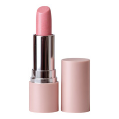 Pink Lipstick in a Silver Tube against a Clean White Background