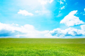 Blue sky over green field