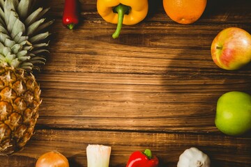 Overhead view of fruits and vegetables