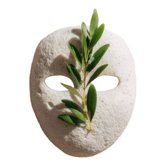 Natural Spa Mask with Green Leaves on Soft Beige Background