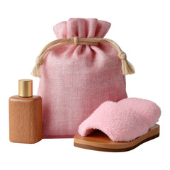 Soft Pink Spa Essentials with Slippers, Bottle, and Pouch
