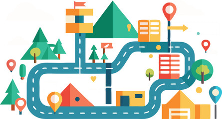 Obraz premium A diverse set of stylized route maps and navigation-related graphics, often featuring pins, paths, and location marker