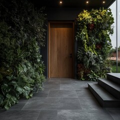 Modern Entrance with Lush Vertical Garden