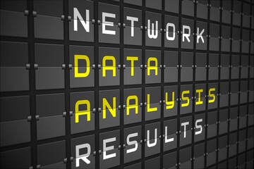 Data analysis buzzwords on black mechanical board