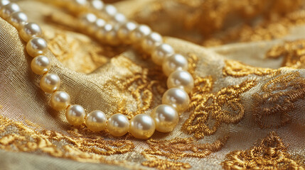 pearl necklace on golden silk
