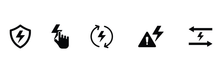  Electricity safety control protection alert shield power switch flow icon vector illustration set for warning energy management system. © suman